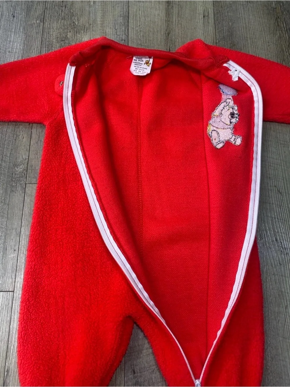 Vintage Winnie the Pooh Red Fleece Footed Pajamas Size 1T